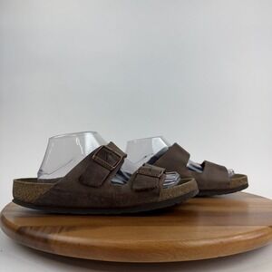 Womens Birkenstock Arizona Brown Leather Soft Footbed Slide Sandals Size EU 41